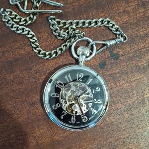 Elegant Silver and Black Mechanical Pocket Watch